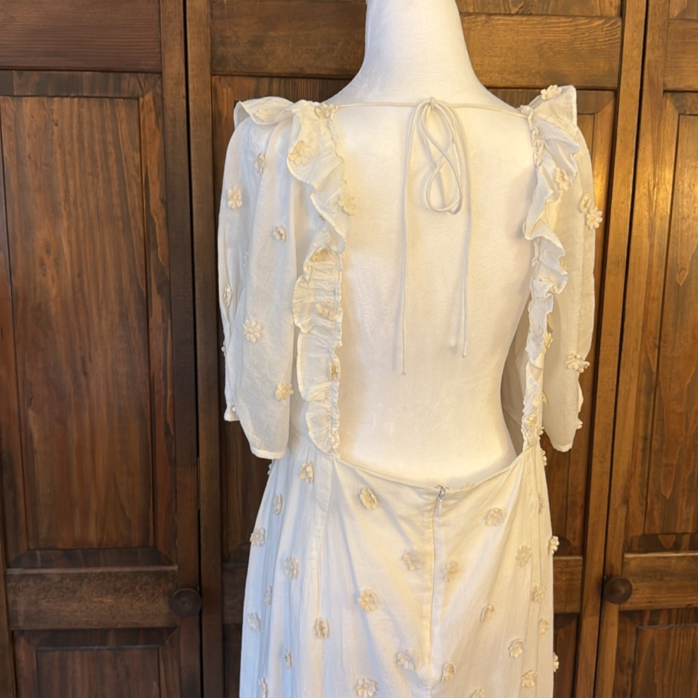 RIXO Camile Floral-Appliquéd Lace Embroidered Cotton-Gauze Dress Cream NWT US 10 - Picture 16 of 16